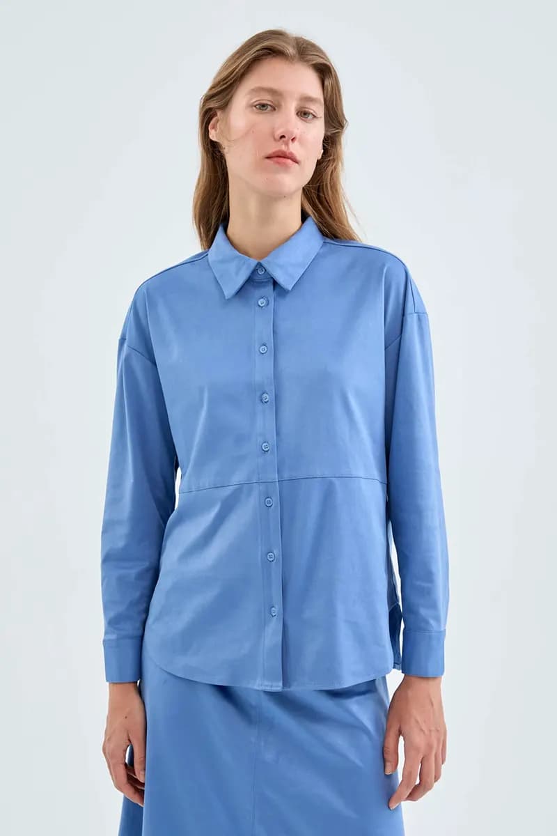 COMPANIA FANTASTICA | Camicia in camoscio blu - 4