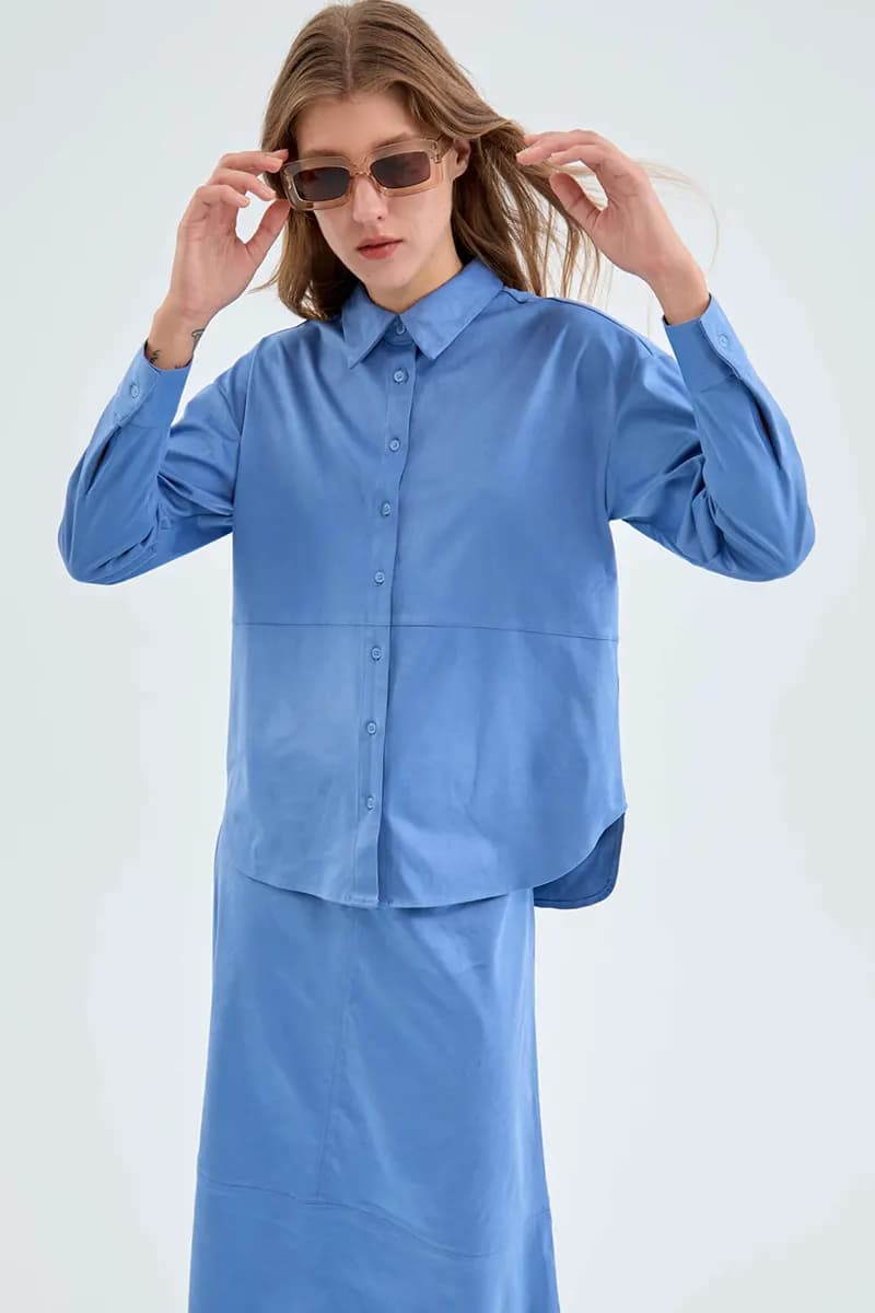 COMPANIA FANTASTICA | Camicia in camoscio blu - 3