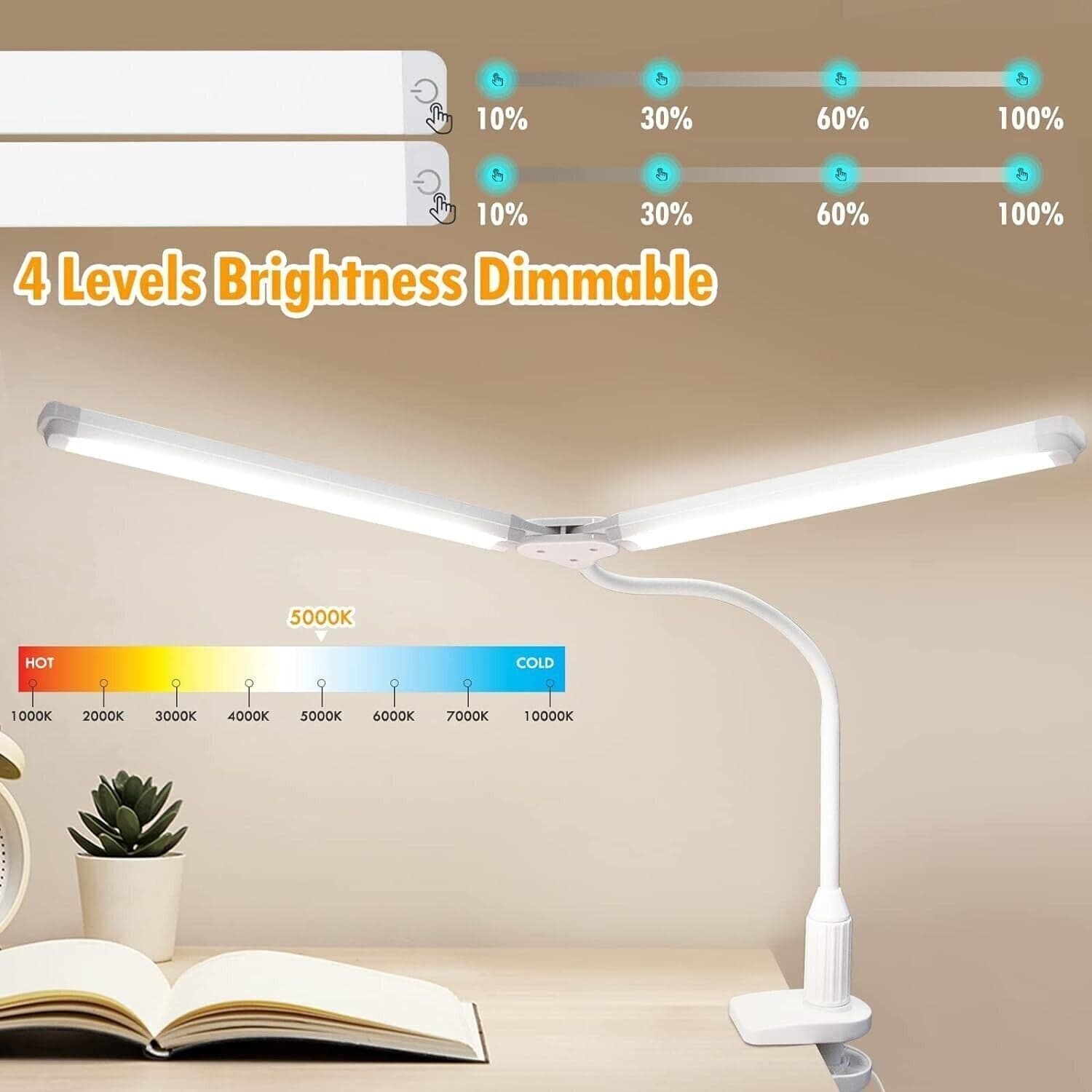 Lampada da Scrivania a LED Bianca 2X 5W, Lampada da Tavolo da Lettura - 9