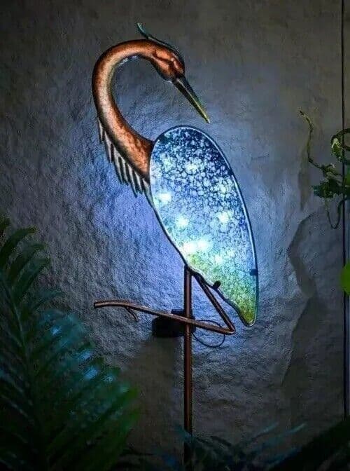 Airone blu in metallo, Statua da giardino, Luci solari da giardino, Gru in piedi - 2