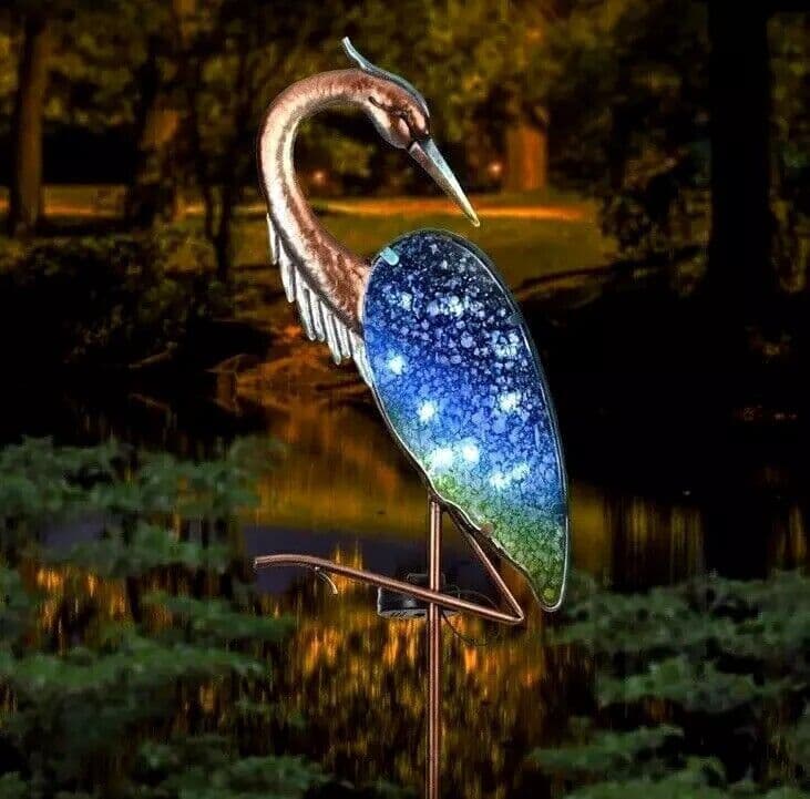 Airone blu in metallo, Statua da giardino, Luci solari da giardino, Gru in piedi - 4