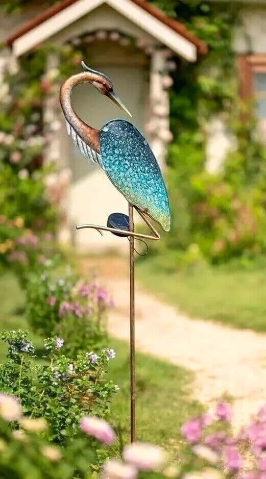 Airone blu in metallo, Statua da giardino, Luci solari da giardino, Gru in piedi - 5
