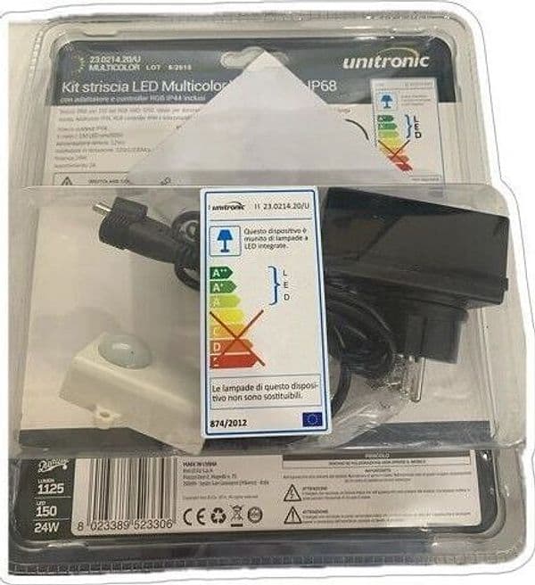 Kit striscia LED 5m multicolore waterproof IP68 150 Led adattatore e controller - 2