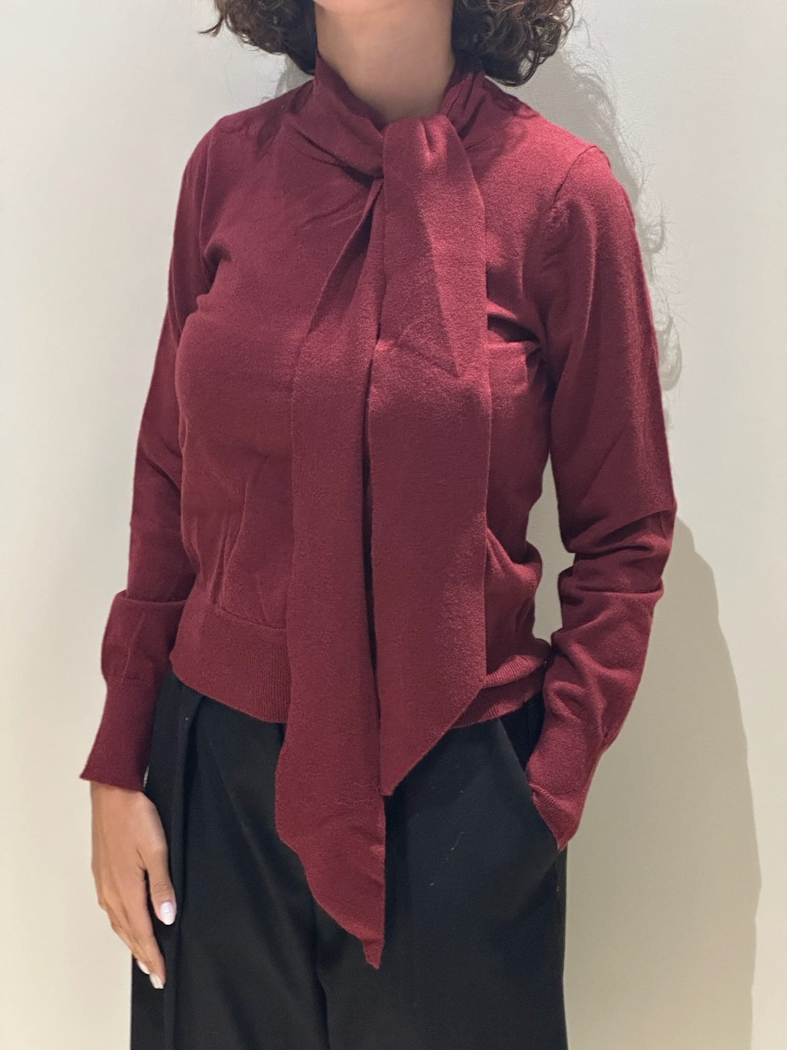 Maglia bordeaux con fiocco - 5