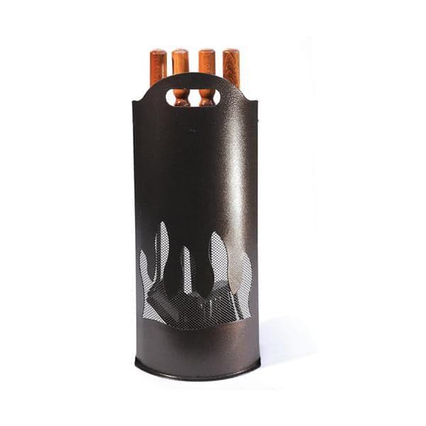 Gruppo camino in ferro battuto h 60 cm accessori pulizia con maniglie in legno - 4