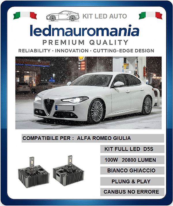 KIT LED ALFA ROMEO GIULIA D5S 100W CONVERSIONE BI-XENON CANBUS 6000K LUCE BIANCA - 3