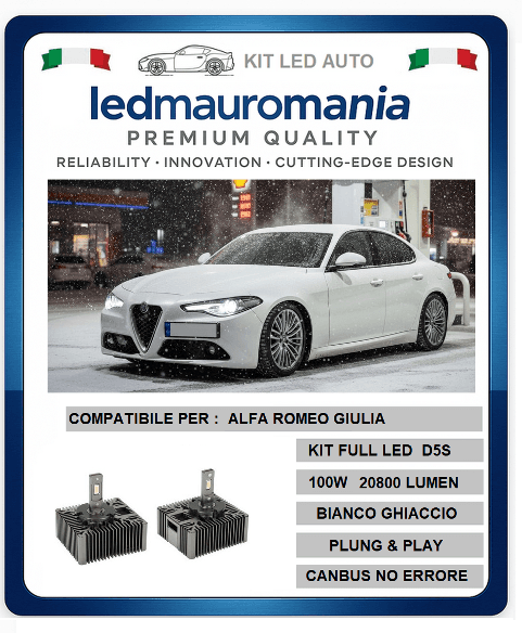 KIT LED ALFA ROMEO GIULIA D5S 100W CONVERSIONE BI-XENON CANBUS 6000K LUCE BIANCA - 3
