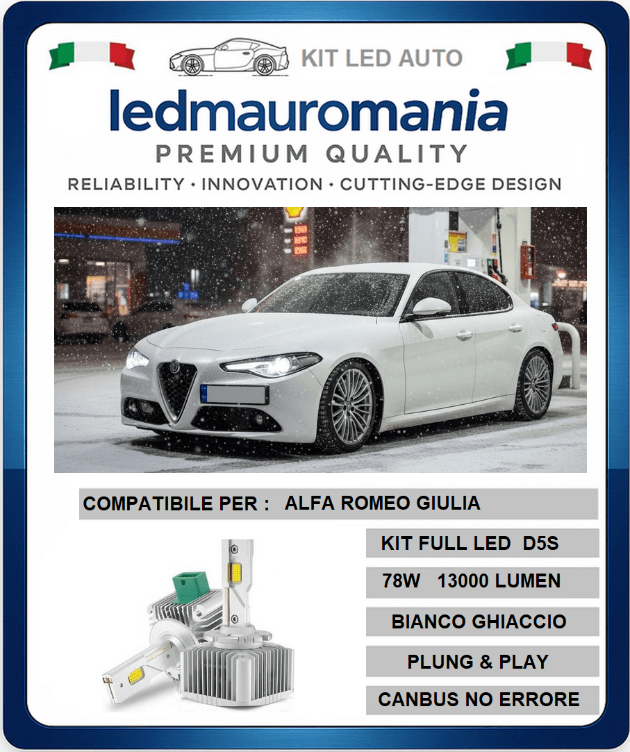 KIT LED 78W D5S COMPATIBILE ALFA ROMEO GIULIA – BI-XENON A LED CANBUS 6000K PLUG & PLAY