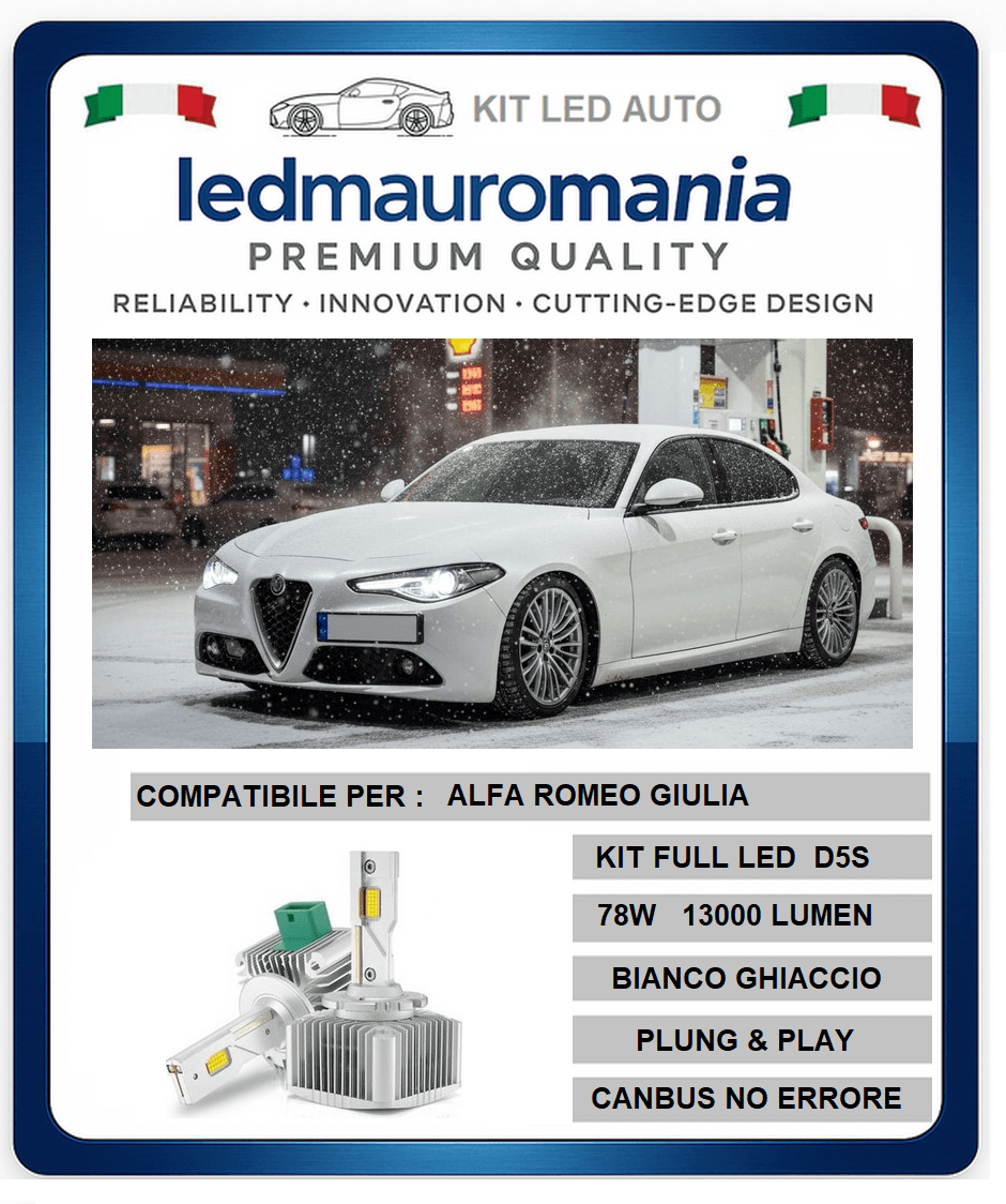 KIT LED 78W D5S COMPATIBILE ALFA ROMEO GIULIA – BI-XENON A LED CANBUS 6000K PLUG &amp; PLAY - 7