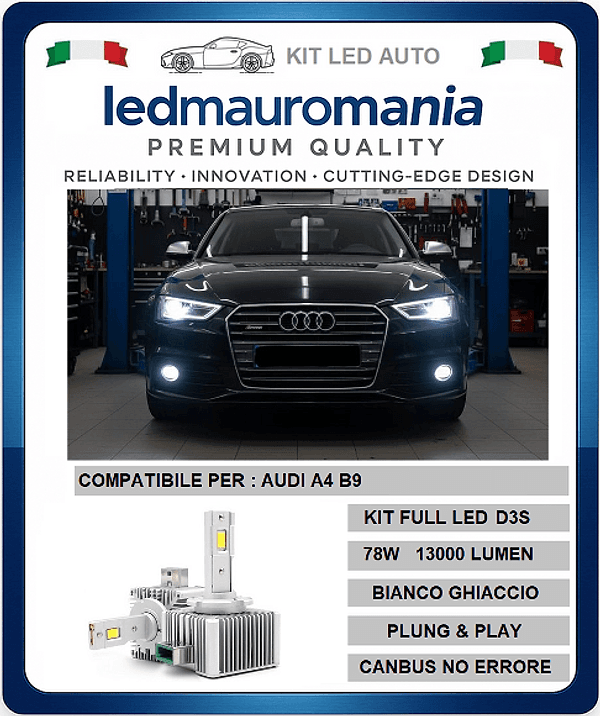 KIT LED D3S 78W 13000 LUMEN AUDI A4 CONVERSIONE BI-XENON CANBUS 6000K