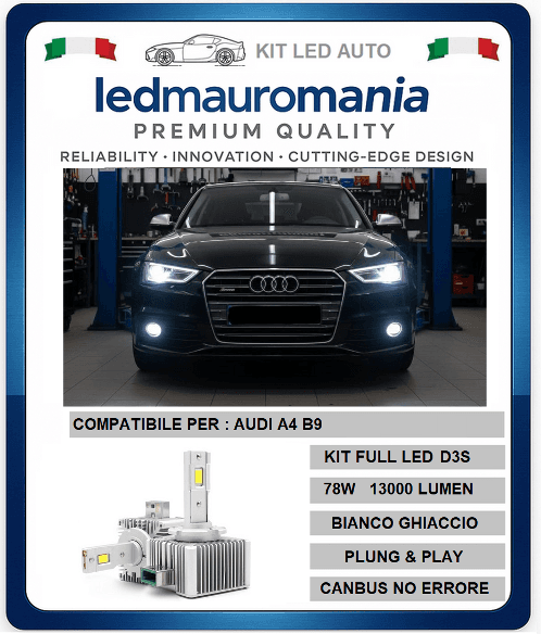 KIT LED D3S 78W 13000 LUMEN AUDI A4 CONVERSIONE BI-XENON CANBUS 6000K - 6