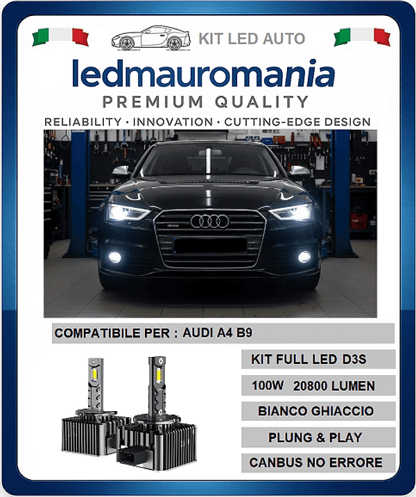 KIT LED D3S AUDI A4 100W CONVERSIONE DA BI-XENON A LED 20800 LUMEN 6000K CANBUS - 8