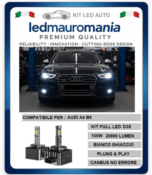 KIT LED D3S AUDI A4 100W CONVERSIONE DA BI-XENON A LED 20800 LUMEN 6000K CANBUS - 8