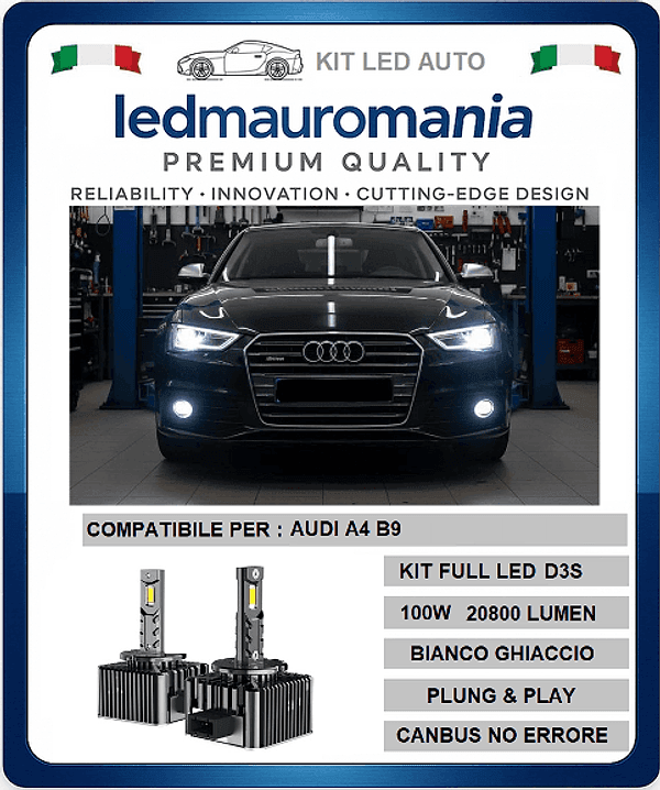 KIT LED D3S AUDI A4 100W CONVERSIONE DA BI-XENON A LED 20800 LUMEN 6000K CANBUS - 2