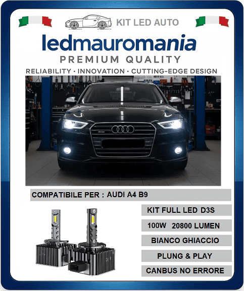 KIT LED D3S AUDI A4 100W CONVERSIONE DA BI-XENON A LED 20800 LUMEN 6000K CANBUS - 2