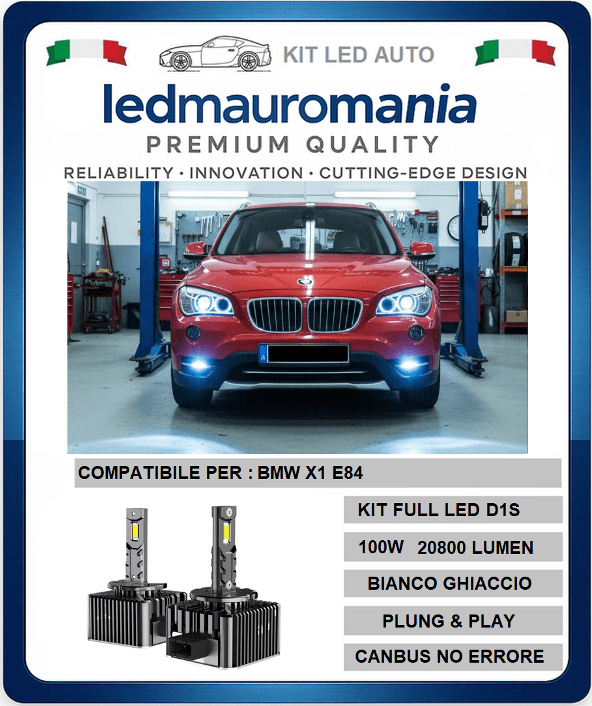 KIT Conversione LED D1S 100W 6000K per BMW X1 Serie E84 Aggiornamento da Bi-Xenon a LED CANBUS Zero Errori e Massima
