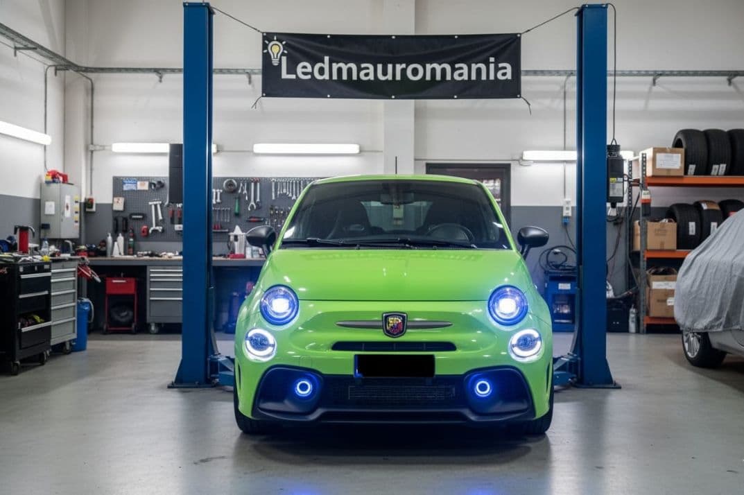 Luci Diurne Azzurre Effetto Xenon per FIAT 500 / ABARTH - Lampade Alogene T20/5W 7443 12V - Look Sportivo e D'Impatto - 2