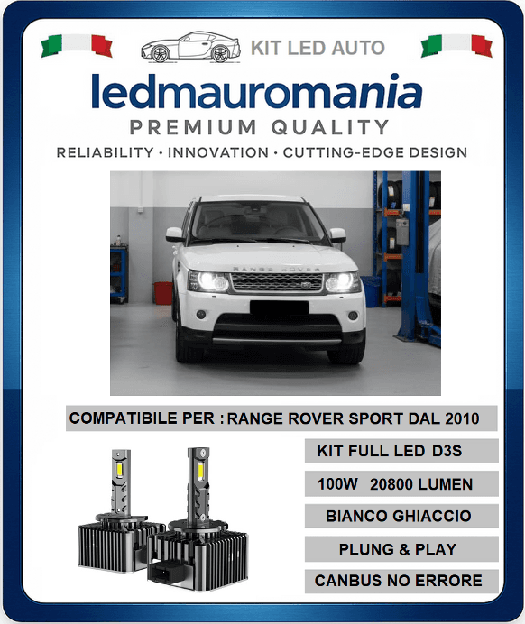 RANGE ROVER EVOQUE KIT LED D3S 100W EXTREME POWER - UPGRADE DEFINITIVO DA BI-XENON 6000K CANBUS ZERO ERRORI - 7