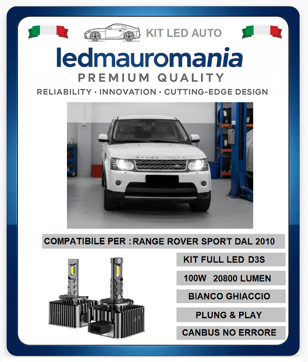 RANGE ROVER EVOQUE KIT LED D3S 100W EXTREME POWER - UPGRADE DEFINITIVO DA BI-XENON 6000K CANBUS ZERO ERRORI - 7
