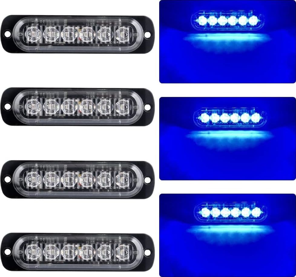 4 Lampeggianti 6 Led 18W BLU Strobo Flash Ambulanza Polizia Autoblu Vigili Automedica Tuning Soccorso - 8