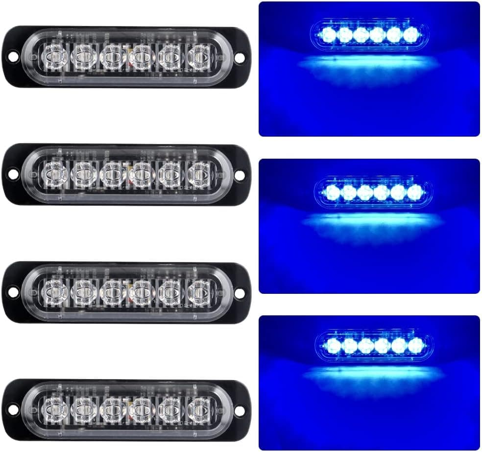 4 Lampeggianti 6 Led 18W BLU Strobo Flash Ambulanza Polizia Autoblu Vigili Automedica Tuning Soccorso - 8