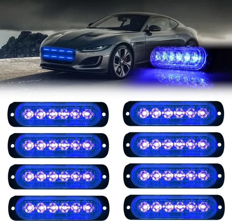 4 Lampeggianti 6 Led 18W BLU Strobo Flash Ambulanza Polizia Autoblu Vigili Automedica Tuning Soccorso - 2