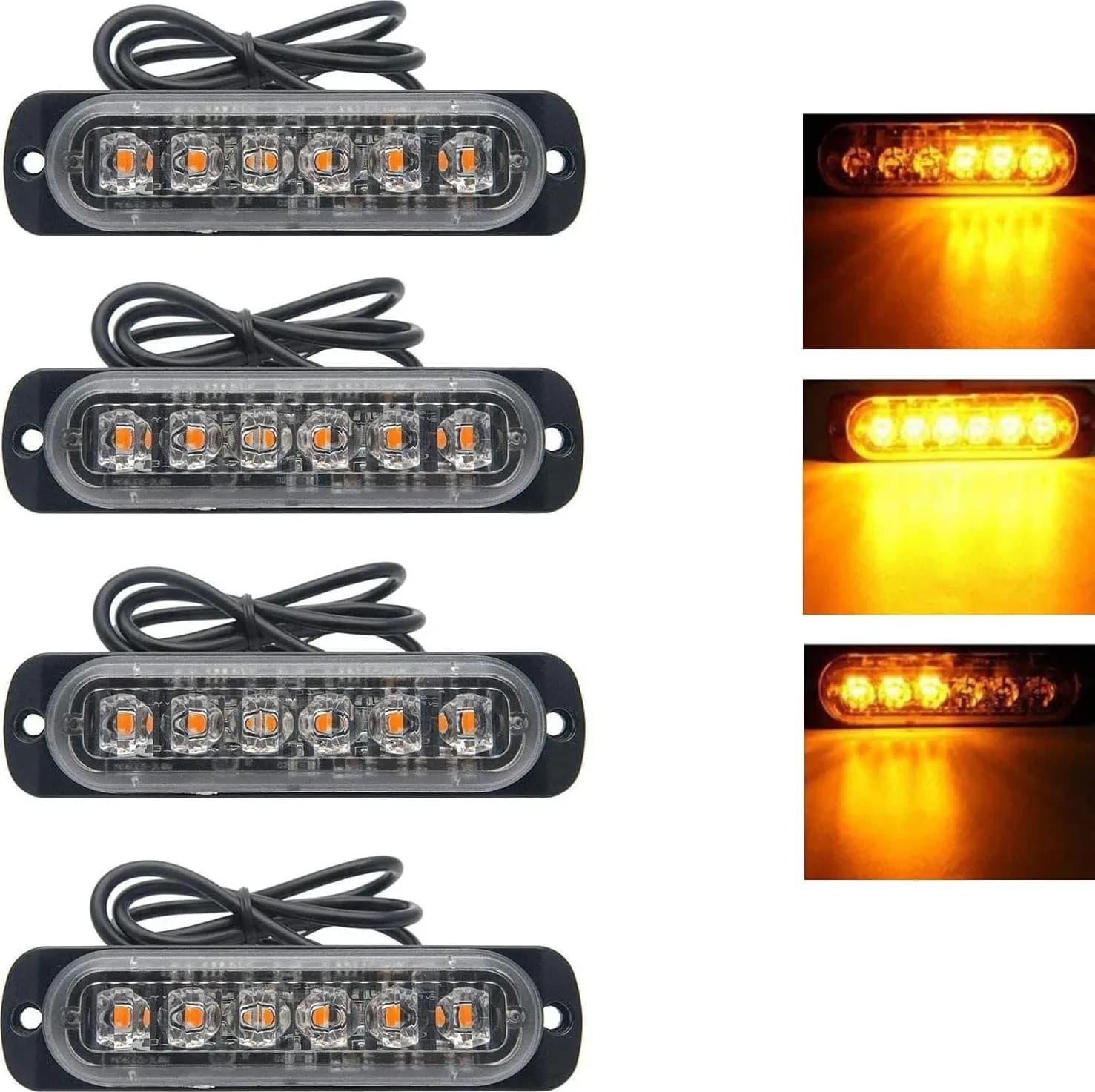 KIT 4 Fari LED Stroboscopici AMBRA 12V-24V  Alta Visibilità Segnalazione Emergenza, Soccorso, Trattori e Fuoristrada - 2