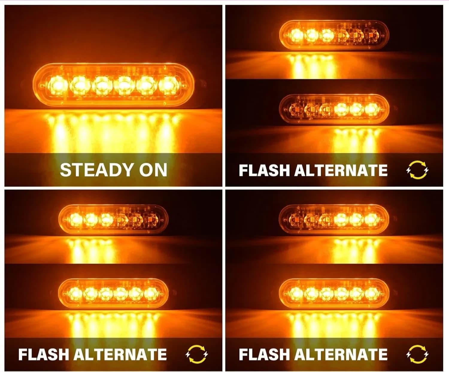 KIT 4 Fari LED Stroboscopici AMBRA 12V-24V  Alta Visibilità Segnalazione Emergenza, Soccorso, Trattori e Fuoristrada - 6