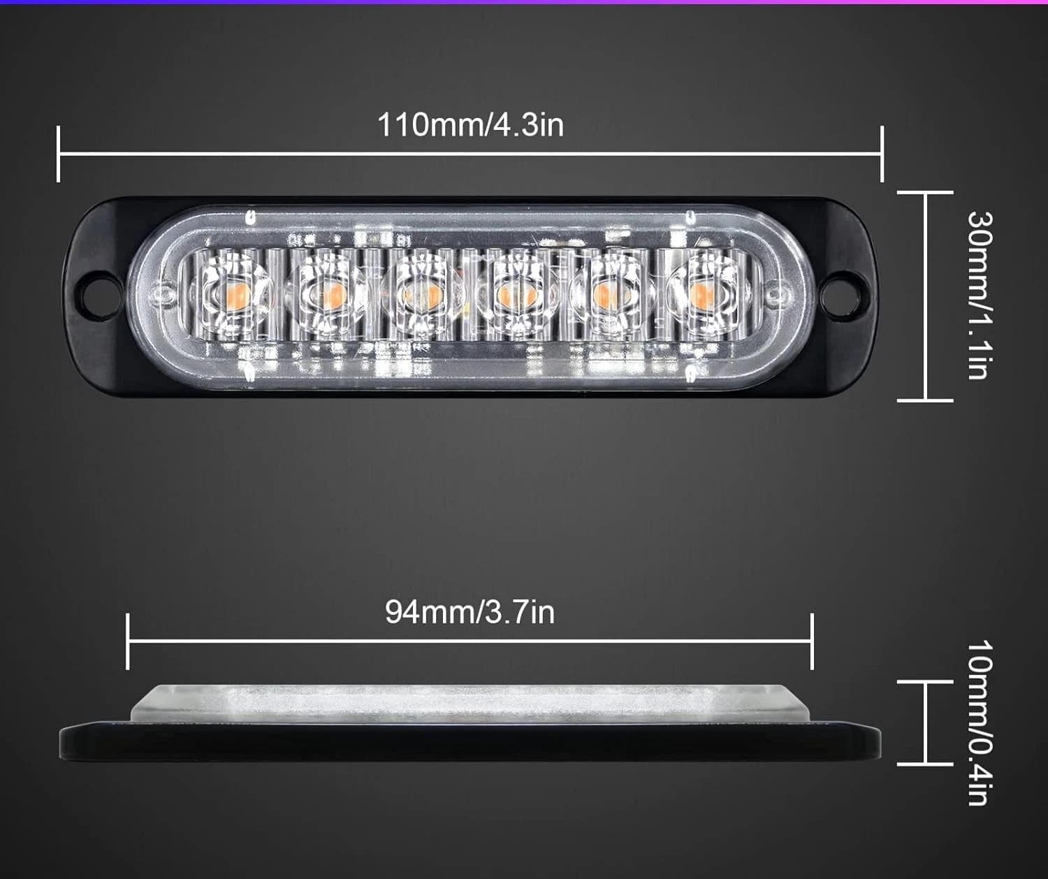 KIT 4 Fari LED Stroboscopici AMBRA 12V-24V  Alta Visibilità Segnalazione Emergenza, Soccorso, Trattori e Fuoristrada - 7