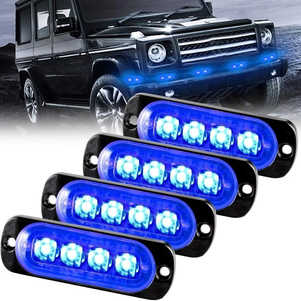 Set 4x Luci BLU Flash Intermittente LED Stroboscopici per Griglia Paraurti Auto Tuning Soccorso Emergenza Ambulanza Vigili Polizia - 6