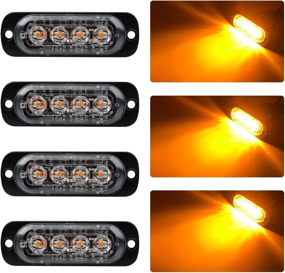 4 Pezzi Lampeggianti LED Giallo 8W Luci di Soccorso Cantiere e Veicoli Agricoli Effetto Strobe Tuning - 9