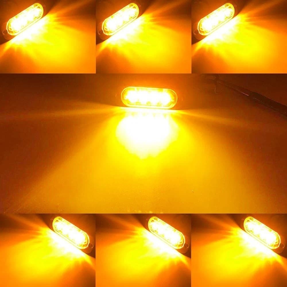 4 Pezzi Lampeggianti LED Giallo 8W Luci di Soccorso Cantiere e Veicoli Agricoli Effetto Strobe Tuning - 7