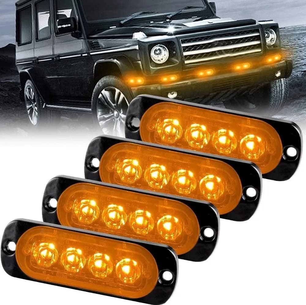 4 Pezzi Lampeggianti LED Giallo 8W Luci di Soccorso Cantiere e Veicoli Agricoli Effetto Strobe Tuning - 8