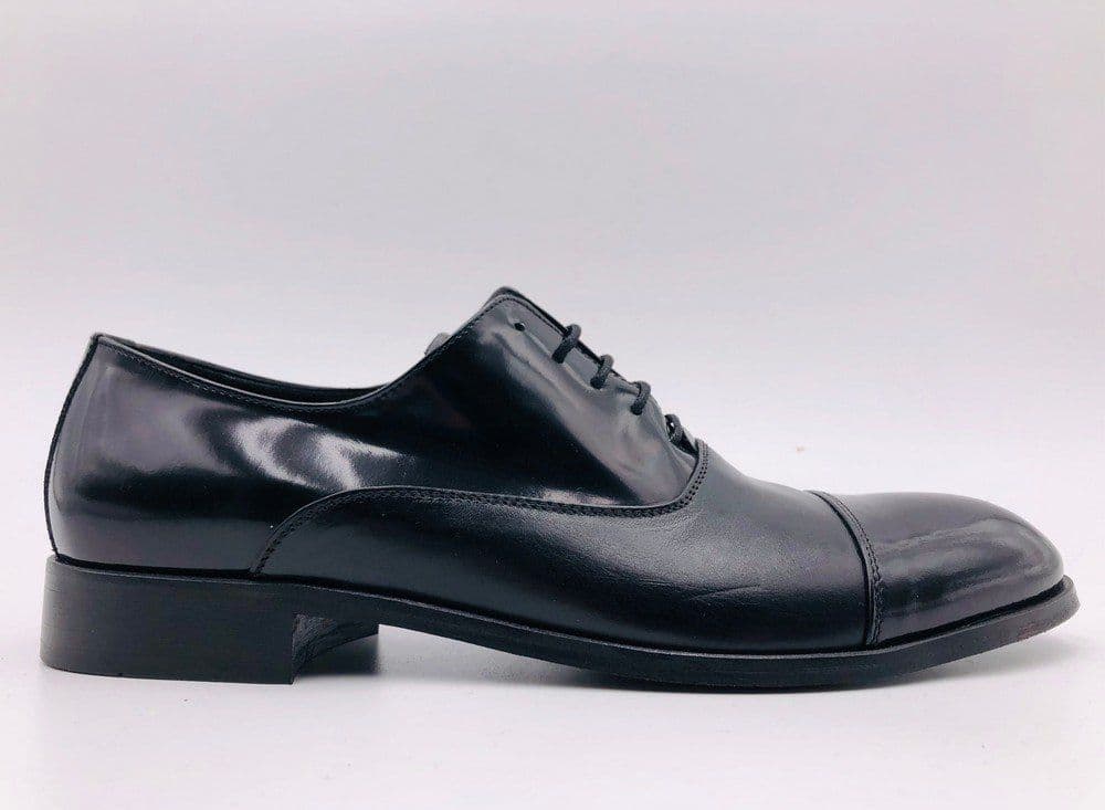 Fontana scarpe classiche uomo nere modello francesina con fondo in cuoio e tomaia bimateriale - 4