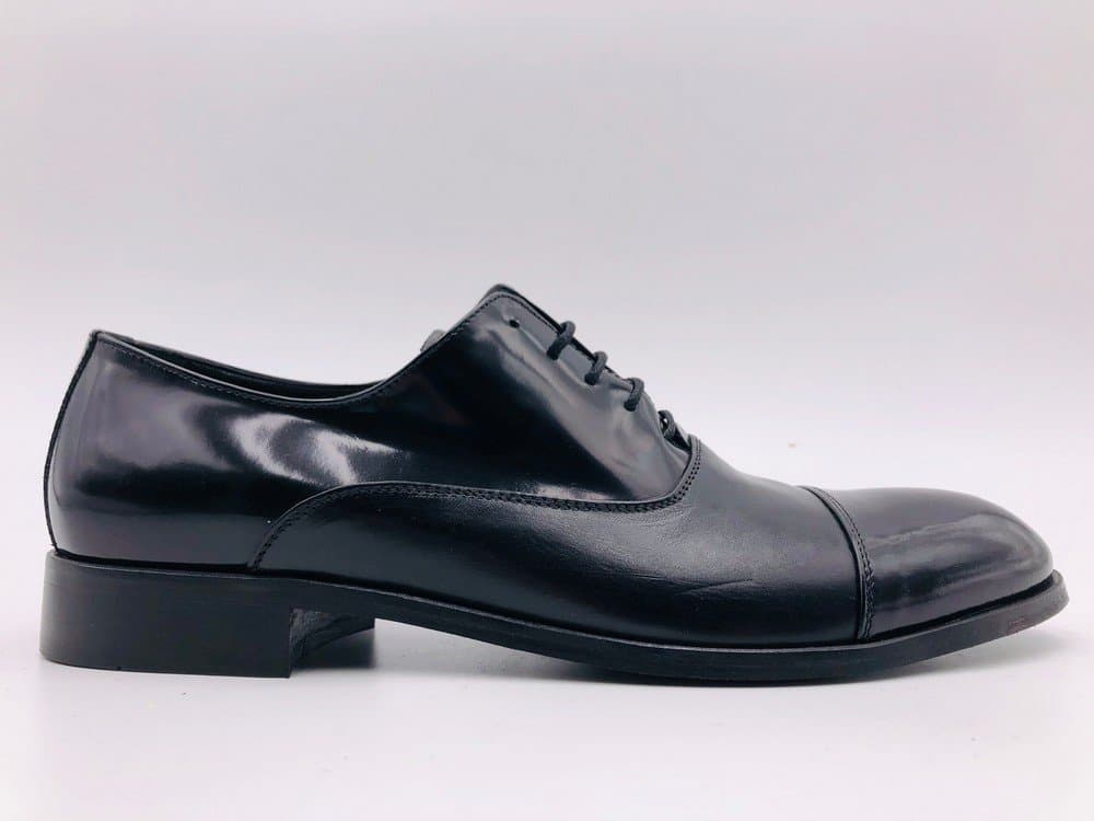 Fontana scarpe classiche uomo nere modello francesina con fondo in cuoio e tomaia bimateriale - 4
