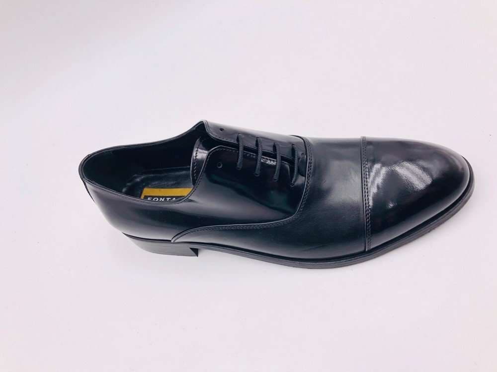 Fontana scarpe classiche uomo nere modello francesina con fondo in cuoio e tomaia bimateriale - 2