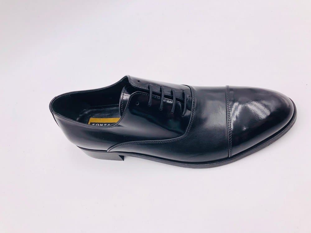 Fontana scarpe classiche uomo nere modello francesina con fondo in cuoio e tomaia bimateriale - 2