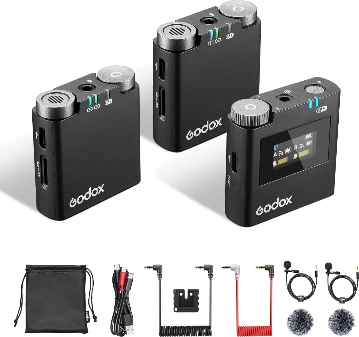 Godox Virso S M2 2,4 GHz Sistema microfonico wireless per fotocamera Sony,Portata 200 m,registrazione interna - 2