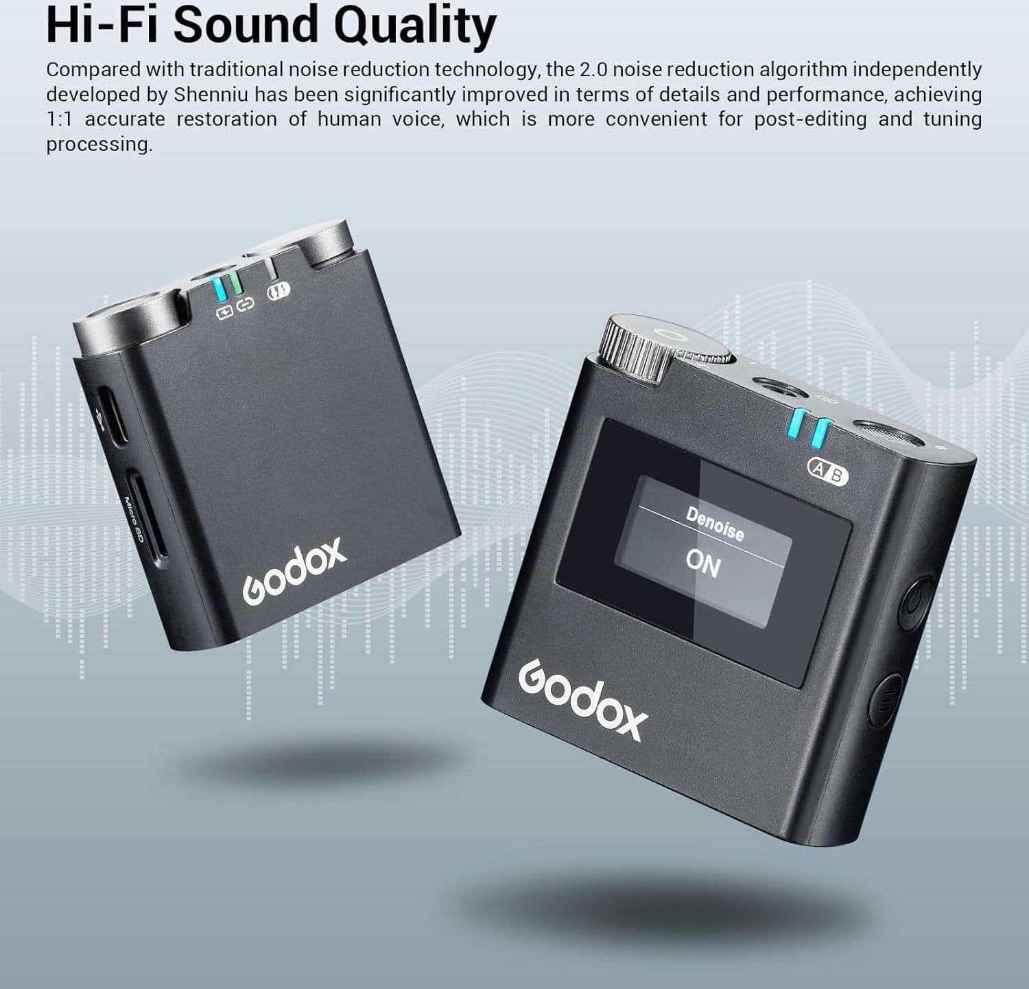 Godox Virso S M2 2,4 GHz Sistema microfonico wireless per fotocamera Sony,Portata 200 m,registrazione interna - 5