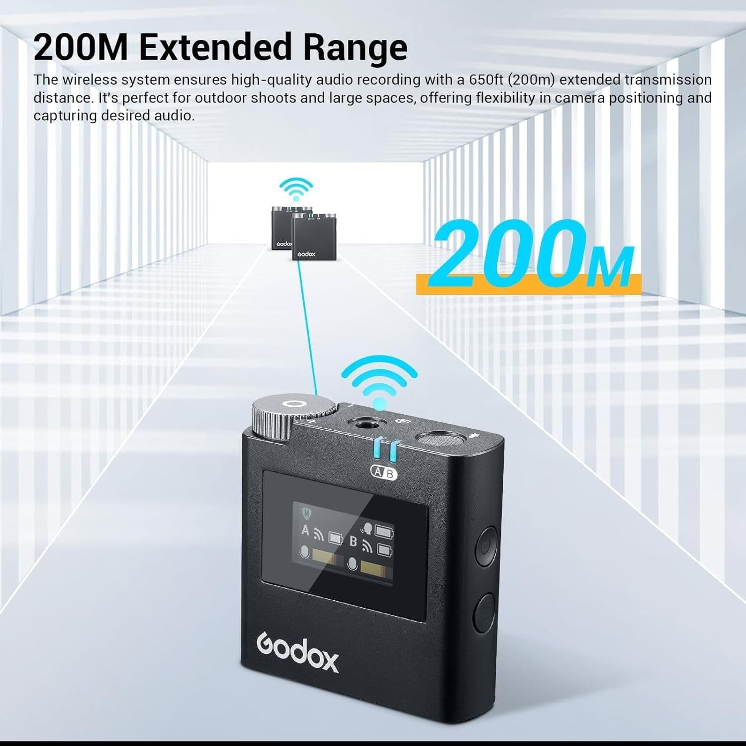 Godox Virso S M2 2,4 GHz Sistema microfonico wireless per fotocamera Sony,Portata 200 m,registrazione interna - 6