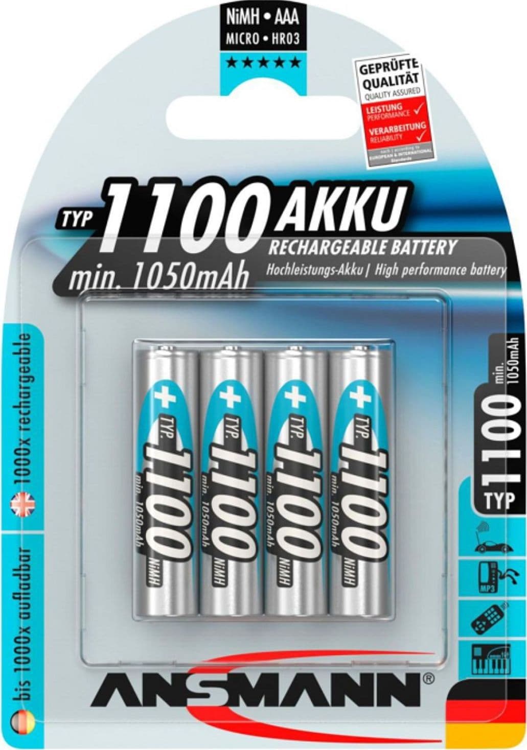 Ansmann Batteria Ricaricabile Ministilo AAA 1100mAh 1Cnf/4pz - 1