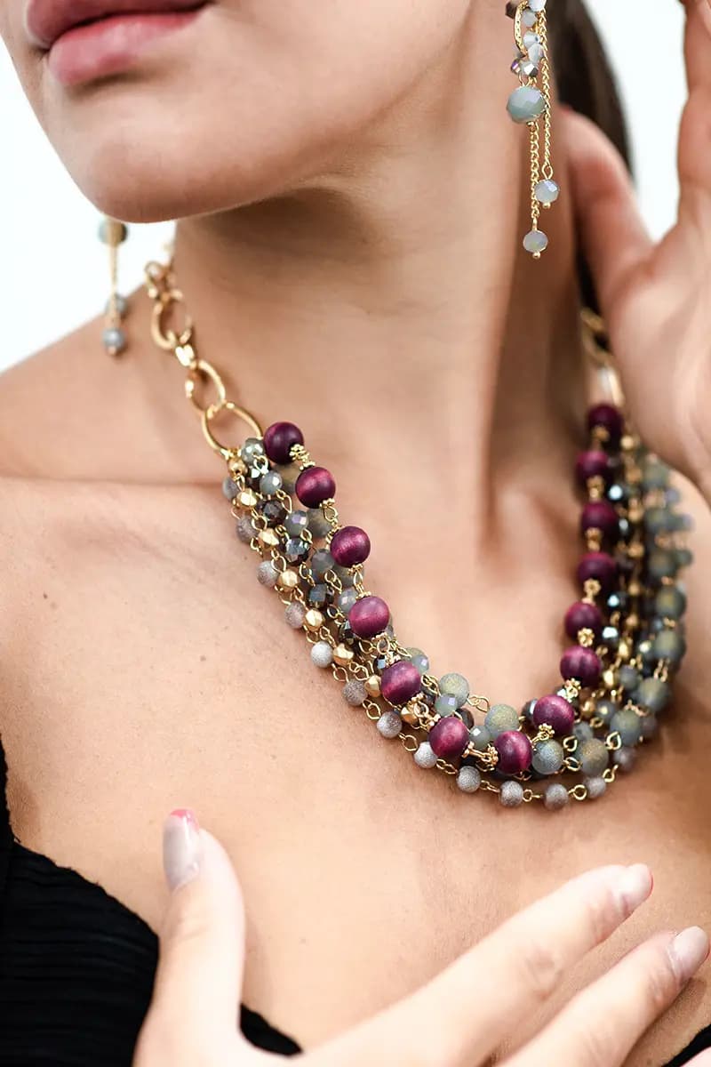 MYA ACCESSORIES | Collana corta multilinee con pietre - 3