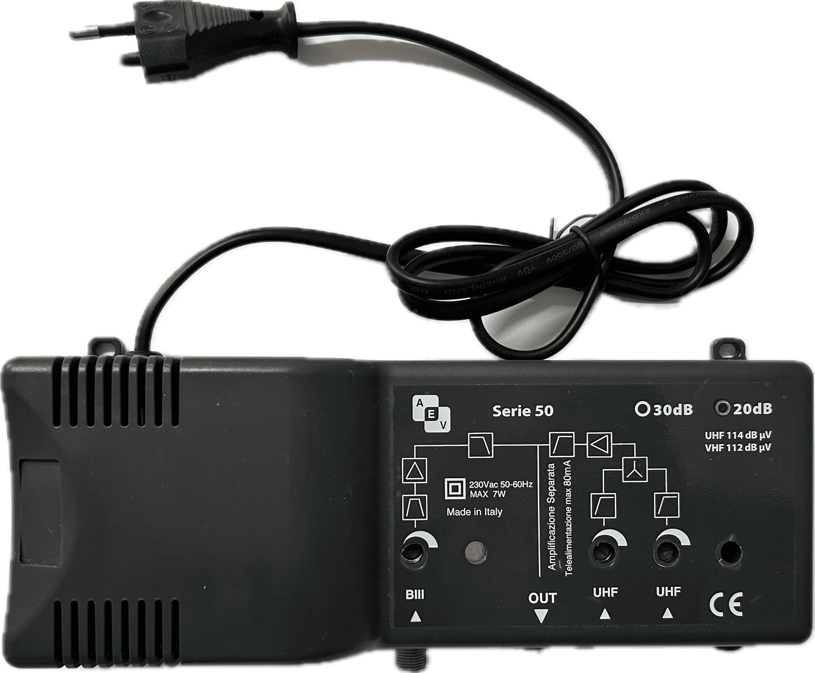 AEV centralina antenna tv autoalimentata 20 db digitale terrestre uhf e vhf - 2