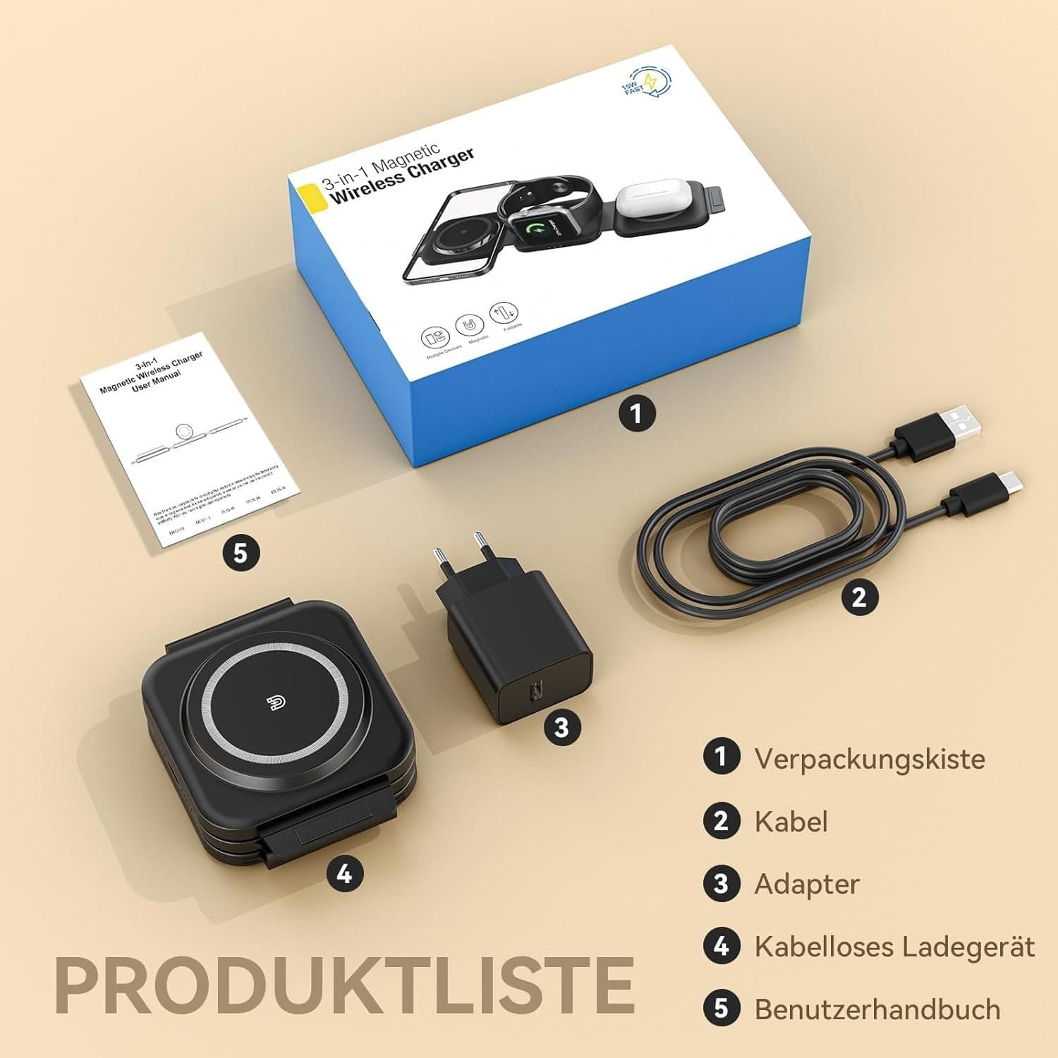 Caricabatterie wireless pieghevole 3 in 1 wireless magnetico per prodotti Apple - 2