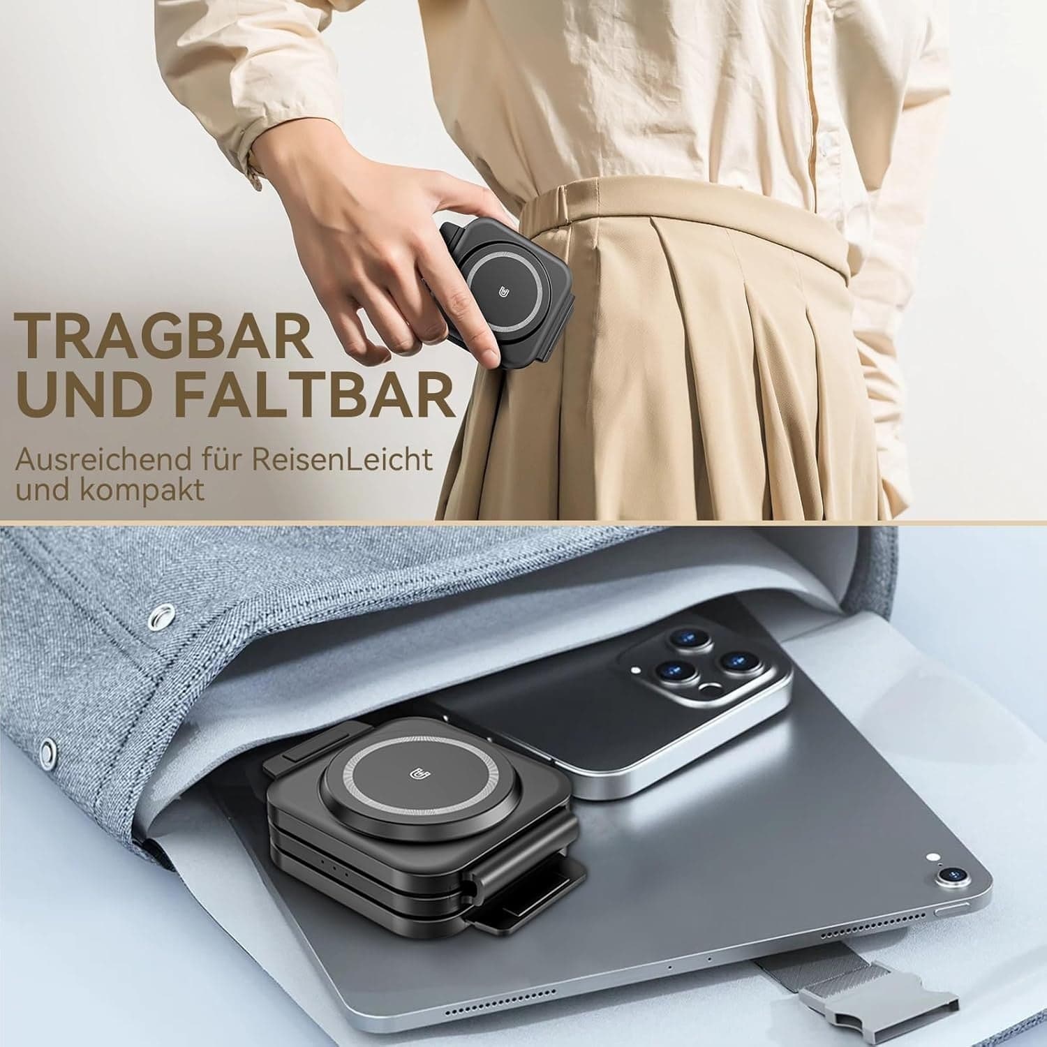Caricabatterie wireless pieghevole 3 in 1 wireless magnetico per prodotti Apple - 3