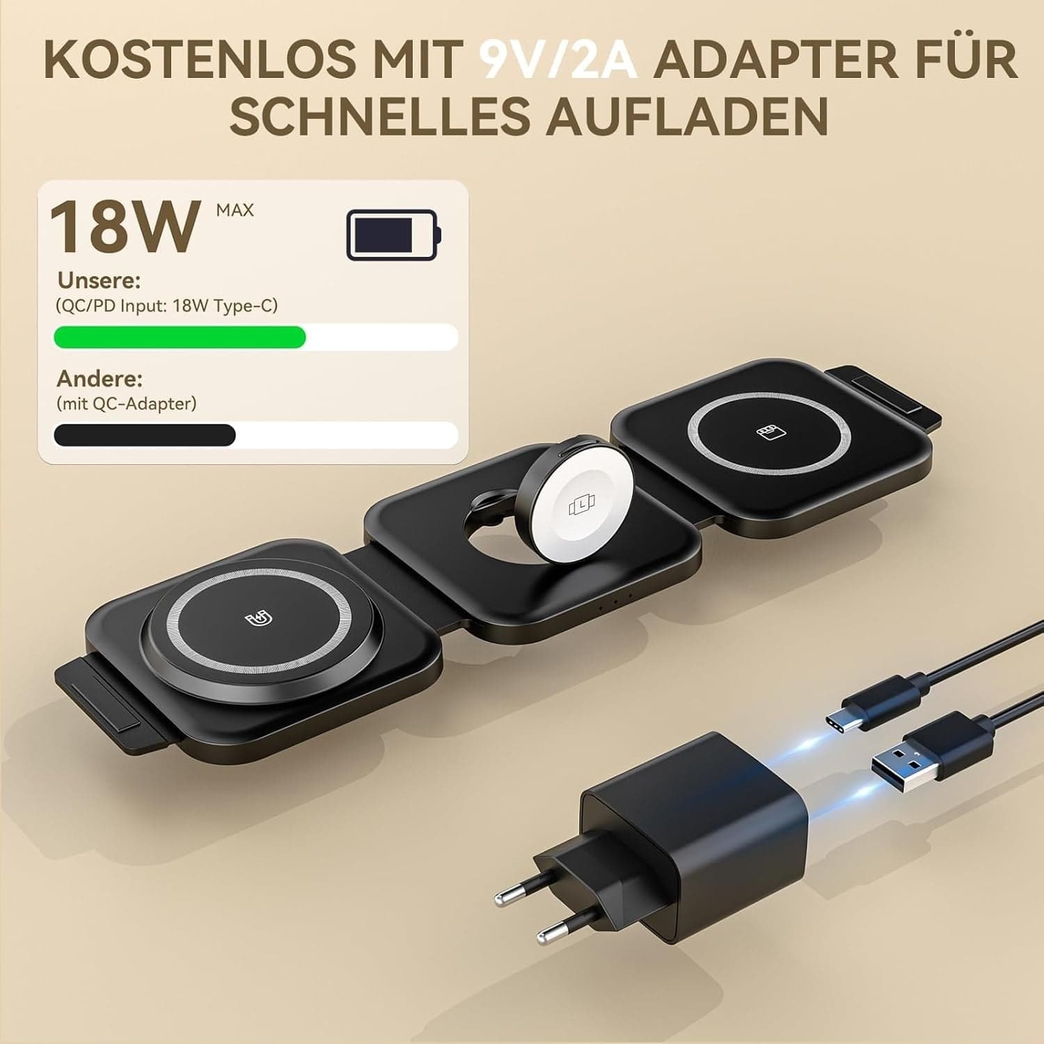 Caricabatterie wireless pieghevole 3 in 1 wireless magnetico per prodotti Apple - 4