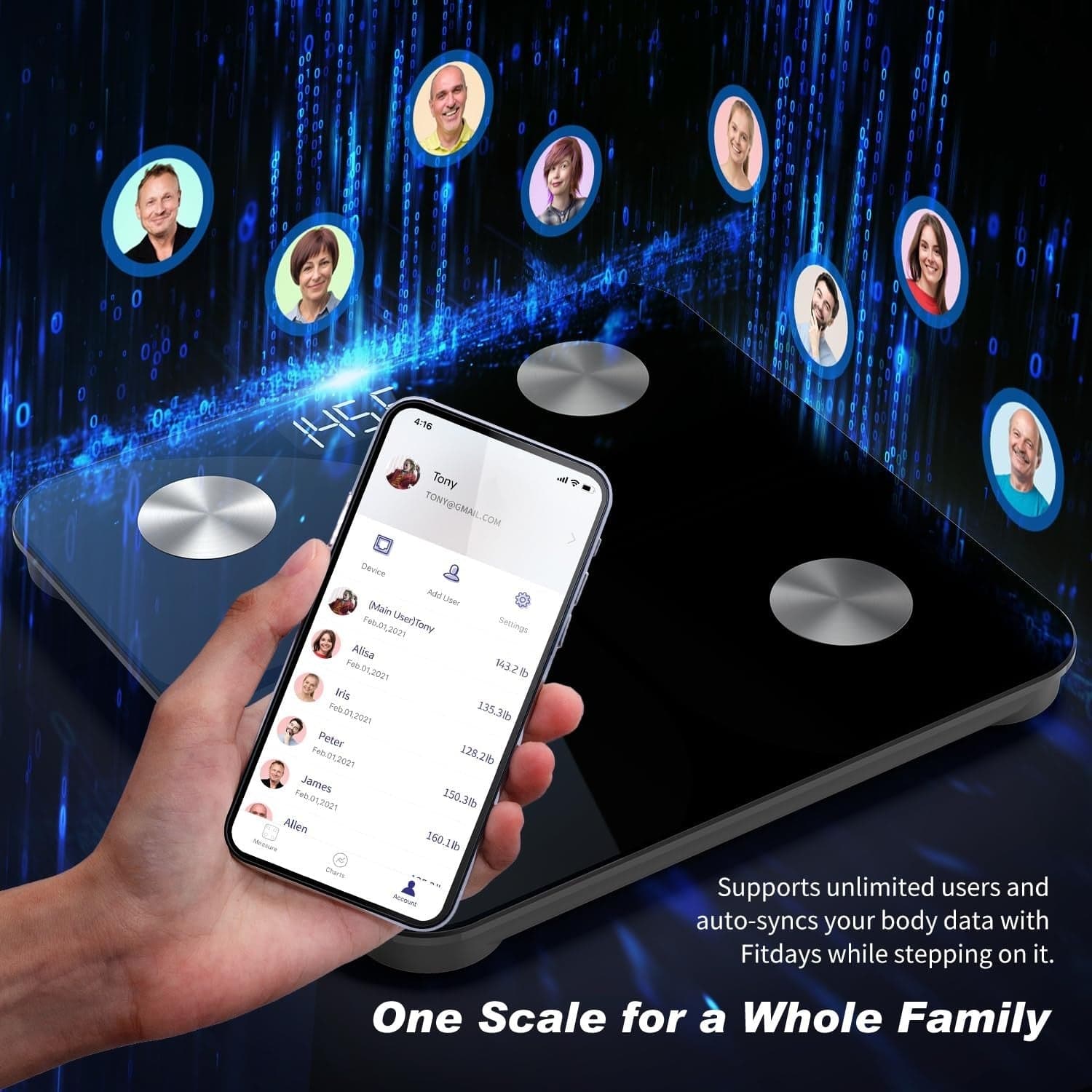 Bilance corporee Bluetooth per grasso corporeo BMI peso acqua e massa muscolare - 5
