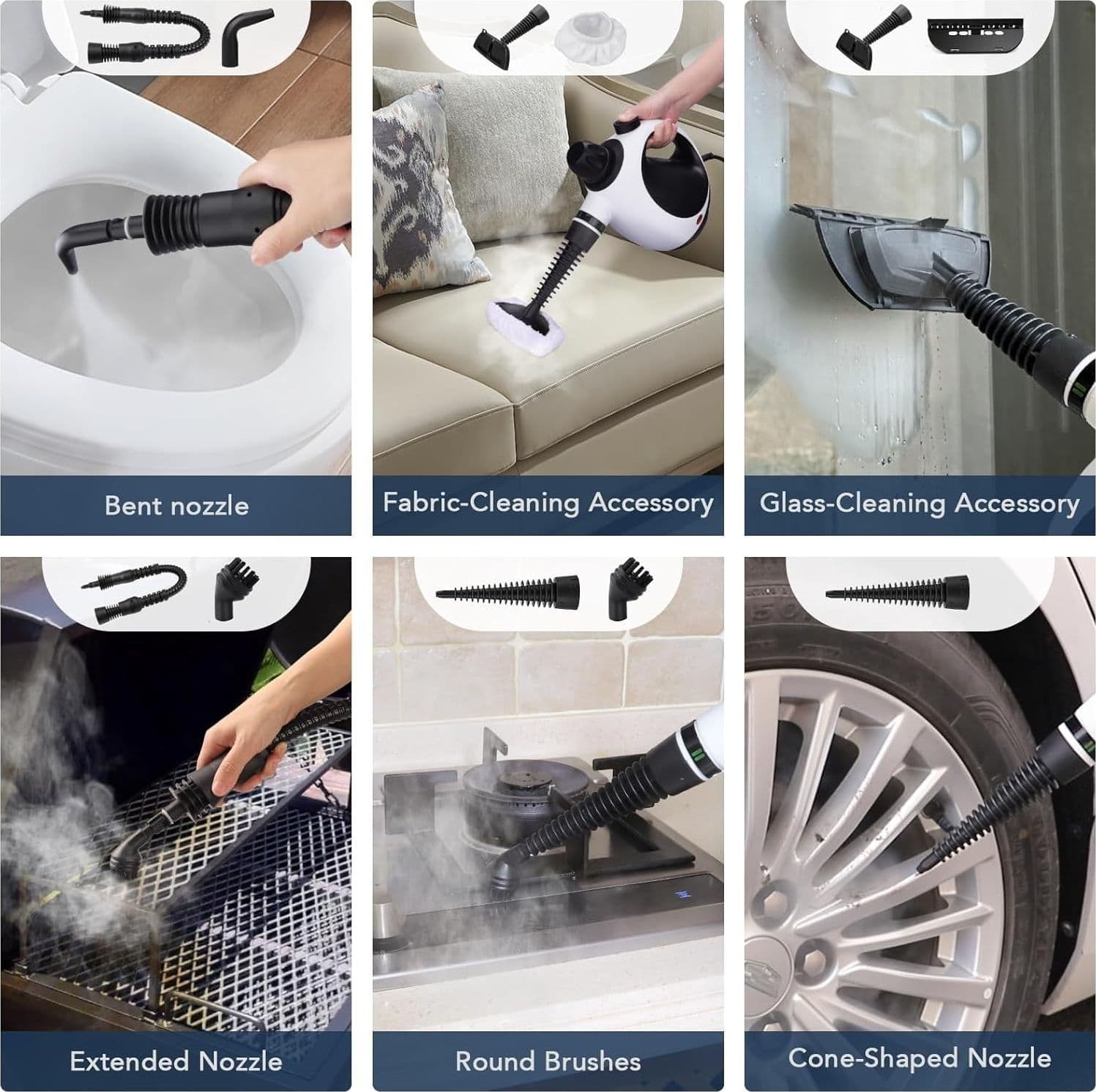 Pulitore a vapore portatile vaporizzatori per la pulizia della casa 10 accessori - 3