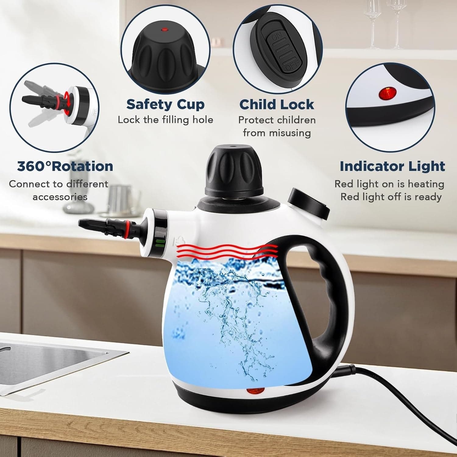 Pulitore a vapore portatile vaporizzatori per la pulizia della casa 10 accessori - 4