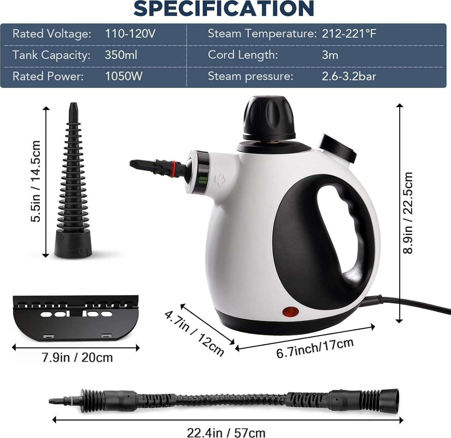 Pulitore a vapore portatile vaporizzatori per la pulizia della casa 10 accessori - 8